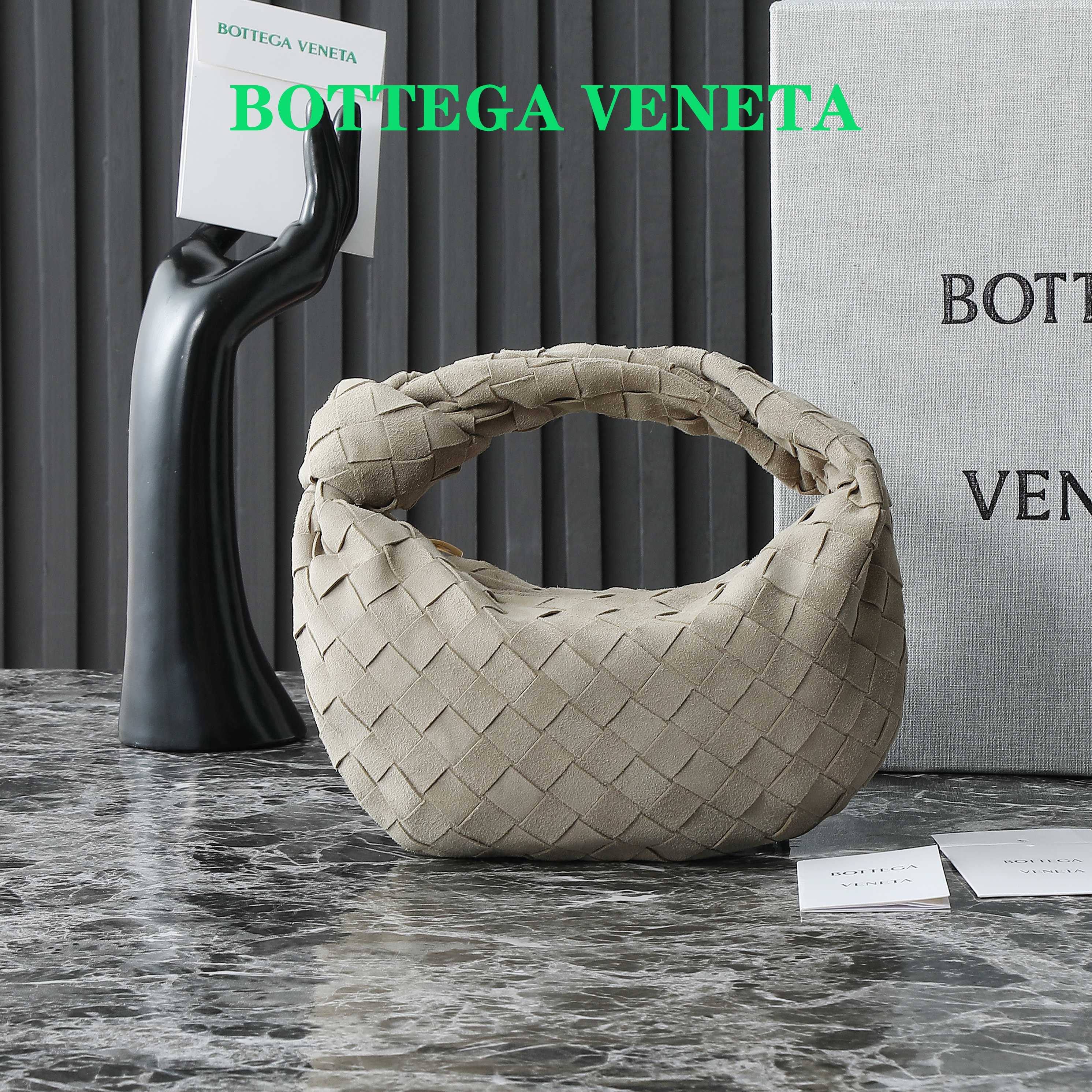 BOTTEGA VENETA 25S MINI JODIE 28 IN MUTED TAUPE SUEDE GOLD HARDWARE