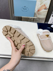 SUEDE AND SHEARLING MULES BEIGE