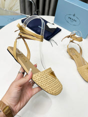 CROCHET SANDALS IN EGG NOG BEIGE FABRIC