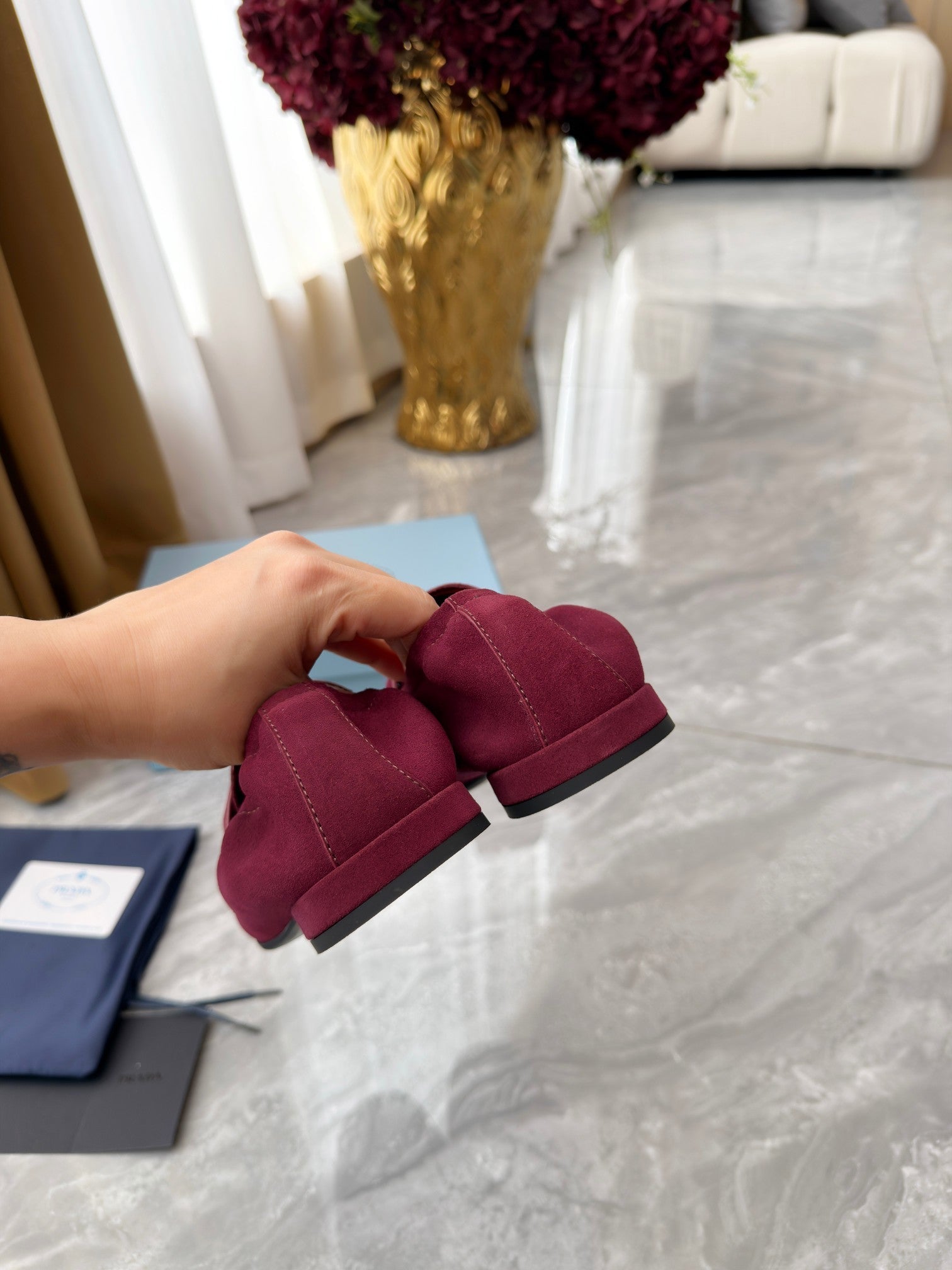 PRADA 25S LOAFERS IN DARK RED SUEDE