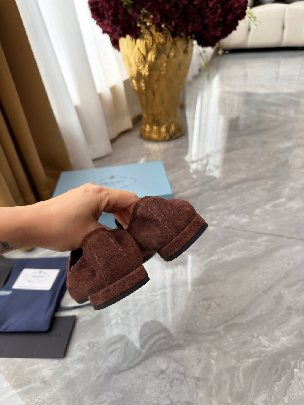 PRADA 25S LOAFERS IN BROWN SUEDE