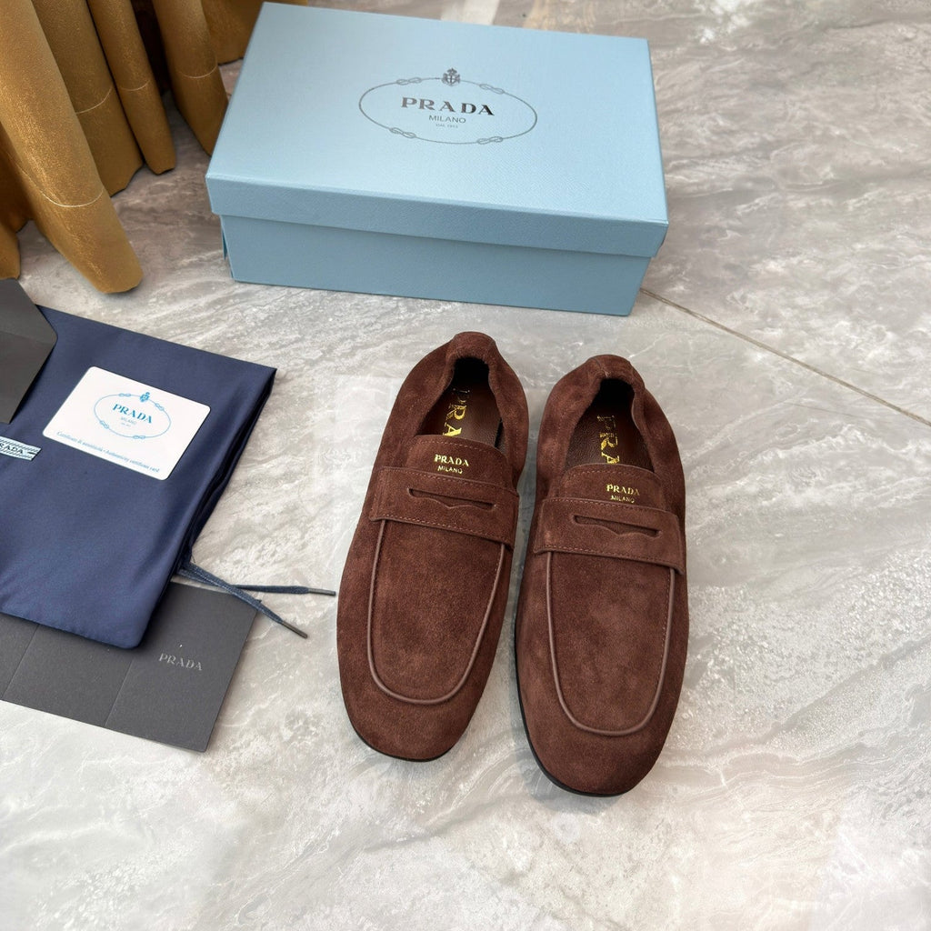 PRADA 25S LOAFERS IN BROWN SUEDE