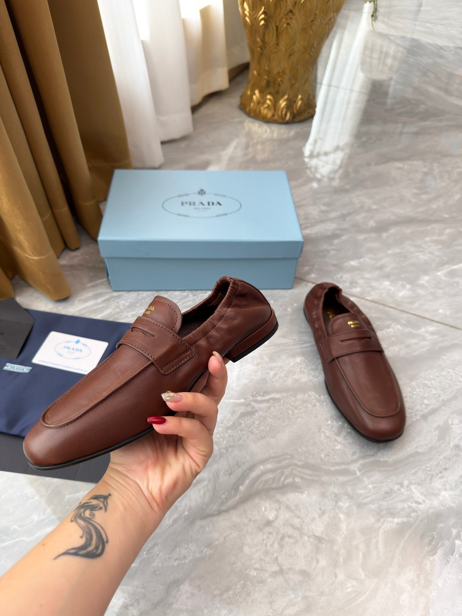 PRADA 25S LOAFERS IN BROWN CALFSKIN
