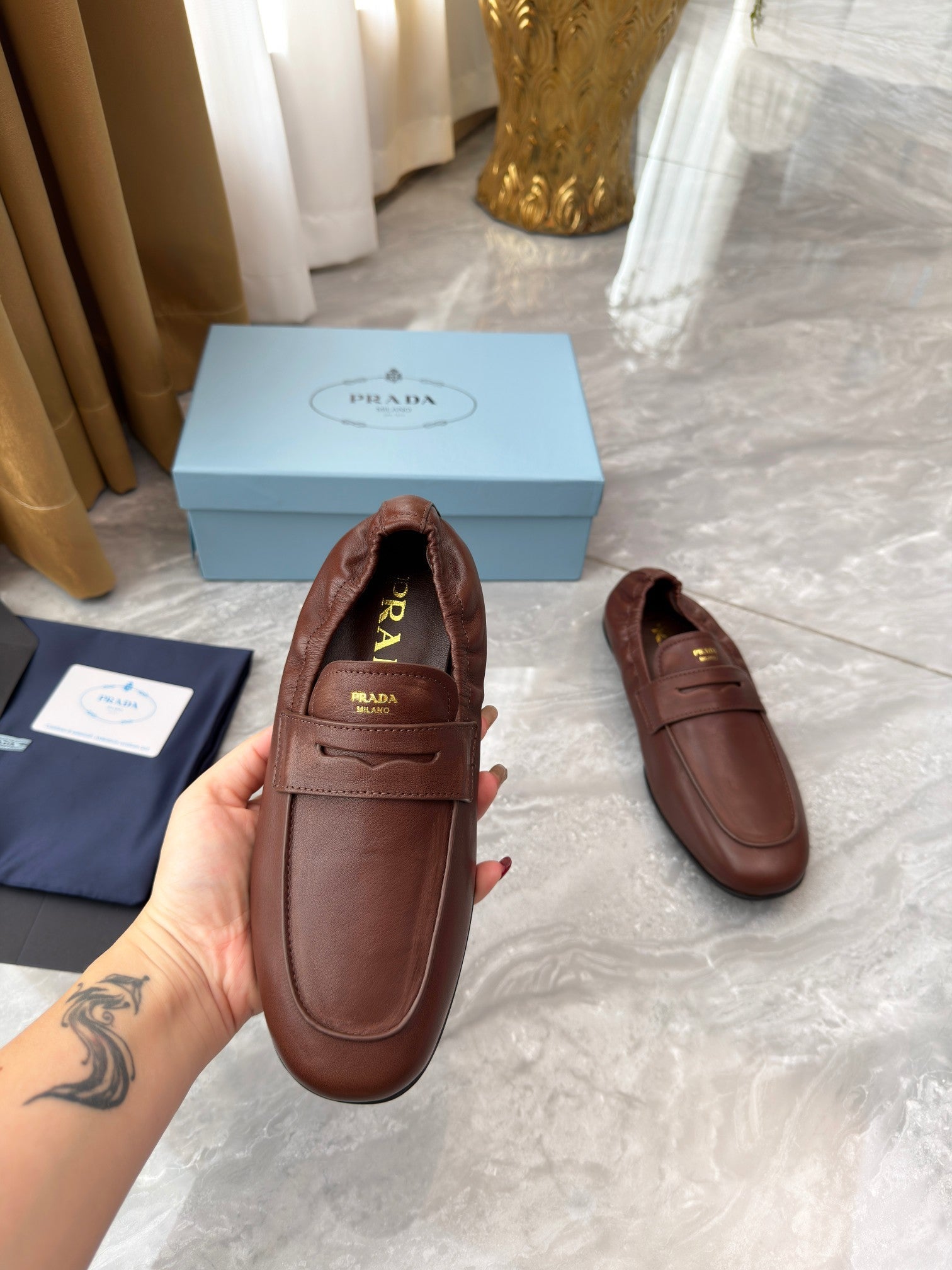 PRADA 25S LOAFERS IN BROWN CALFSKIN