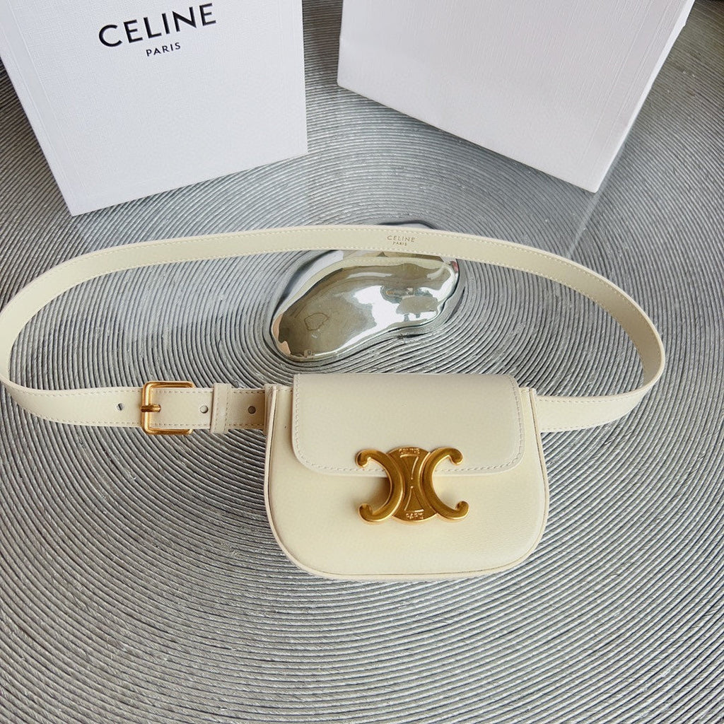 CL BELT BAG TRIOMPHE 25 MM BELT TRIOMPHE WHITE CALFSKIN GOLD HARDWARE
