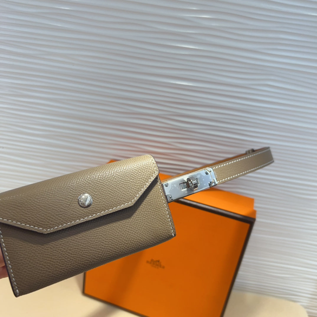 HM KELLY POCKET 18MM BELT CHOCOLATE BROWN LEATHER SILVER HARDWARE