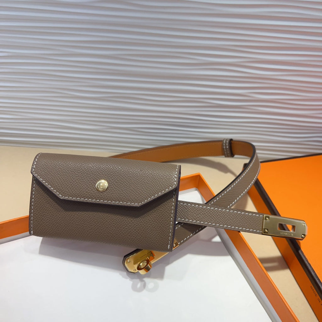 HM KELLY POCKET 18MM BELT CHOCOLATE BROWN LEATHER GOLD HARDWARE