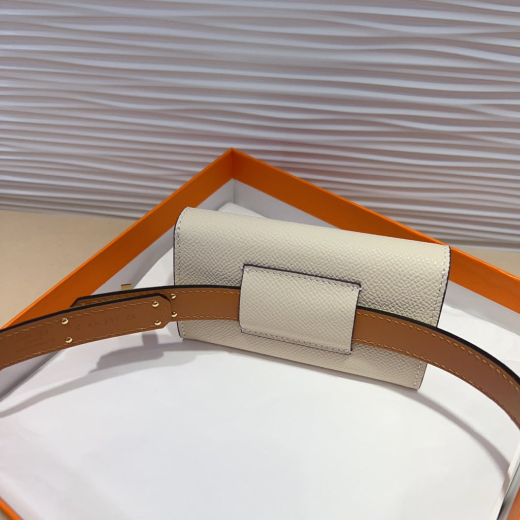 HM KELLY POCKET 18MM BELT WHITE LEATHER GOLD HARDWARE