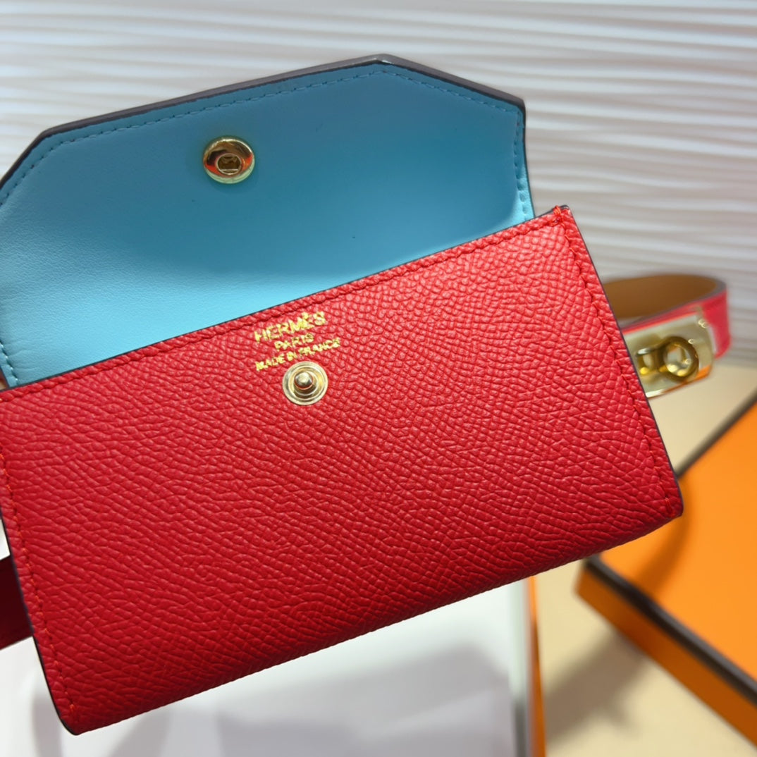 HM KELLY POCKET 18MM BELT CHERRY RED LEATHER GOLD HARDWARE