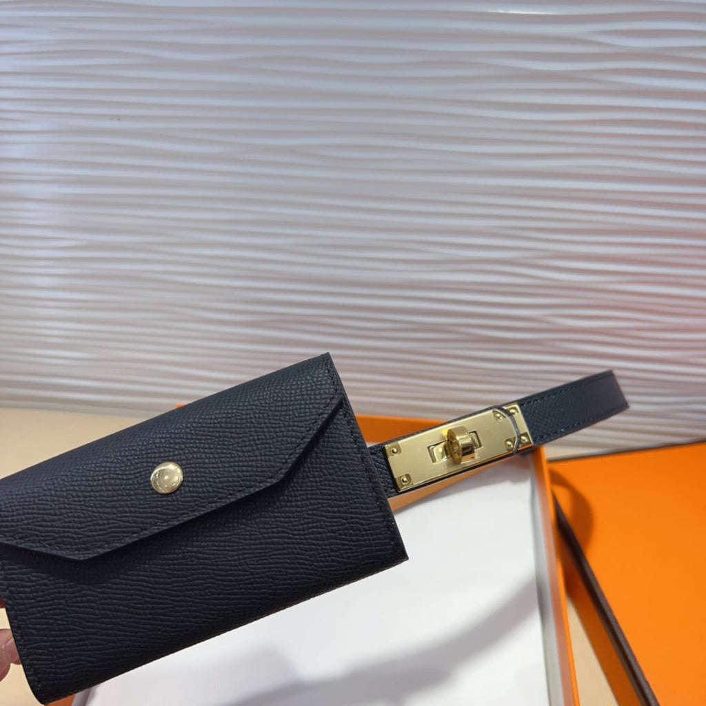 HM KELLY POCKET 18MM BELT BLACK LEATHER GOLD HARDWARE