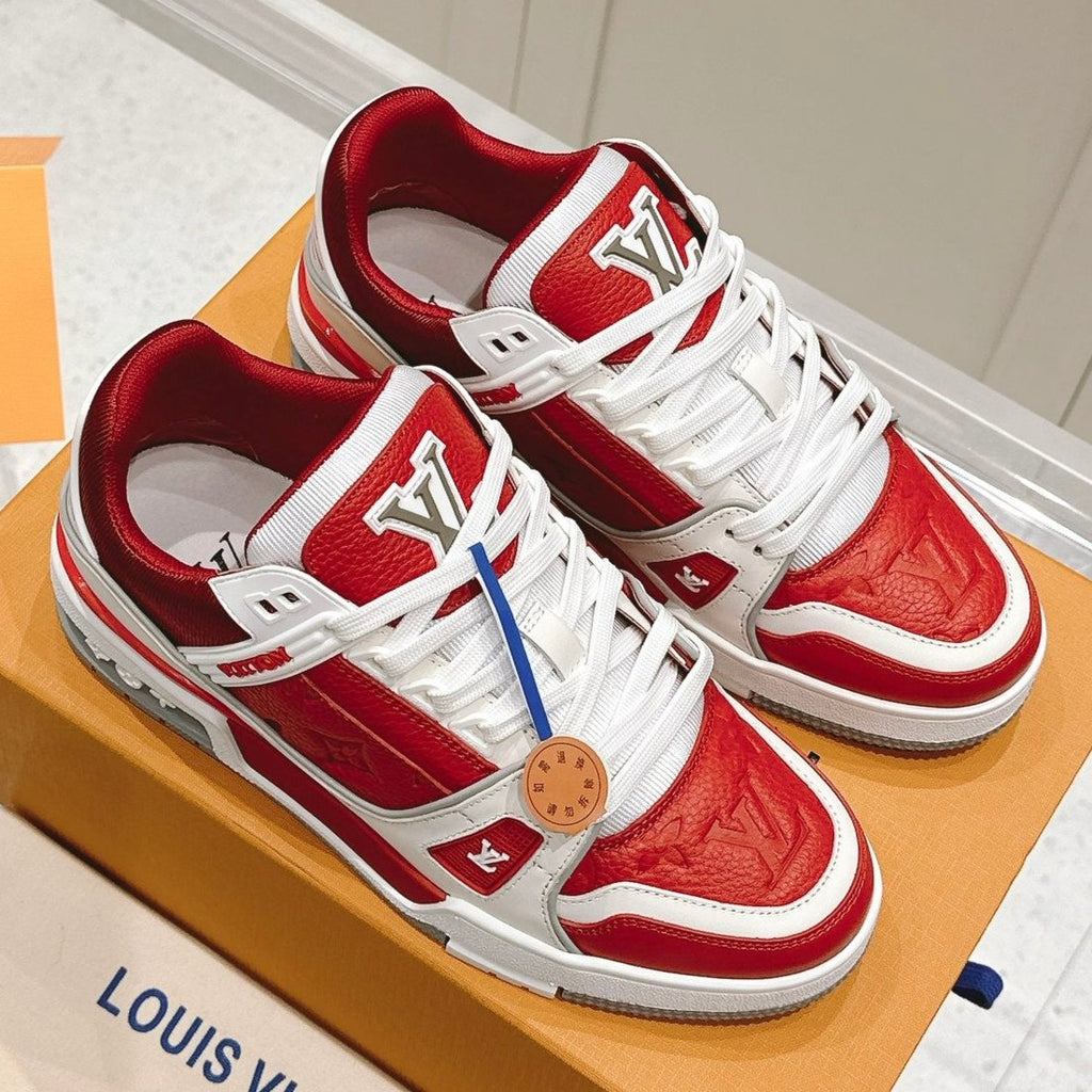 LV TRAINER SNEAKER IN SARI RED GRAINED CALFSKIN
