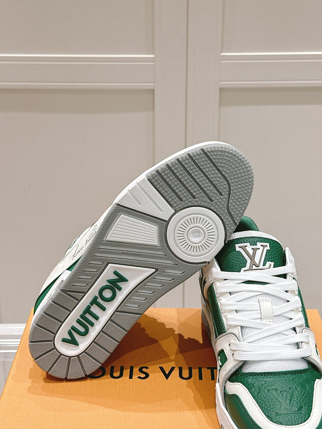 LV TRAINER SNEAKER IN BORNEO GREEN GRAINED CALFSKIN