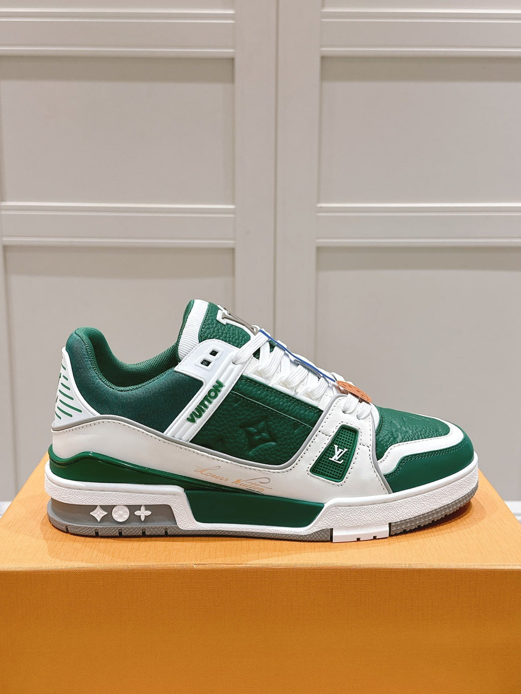 LV TRAINER SNEAKER IN BORNEO GREEN GRAINED CALFSKIN