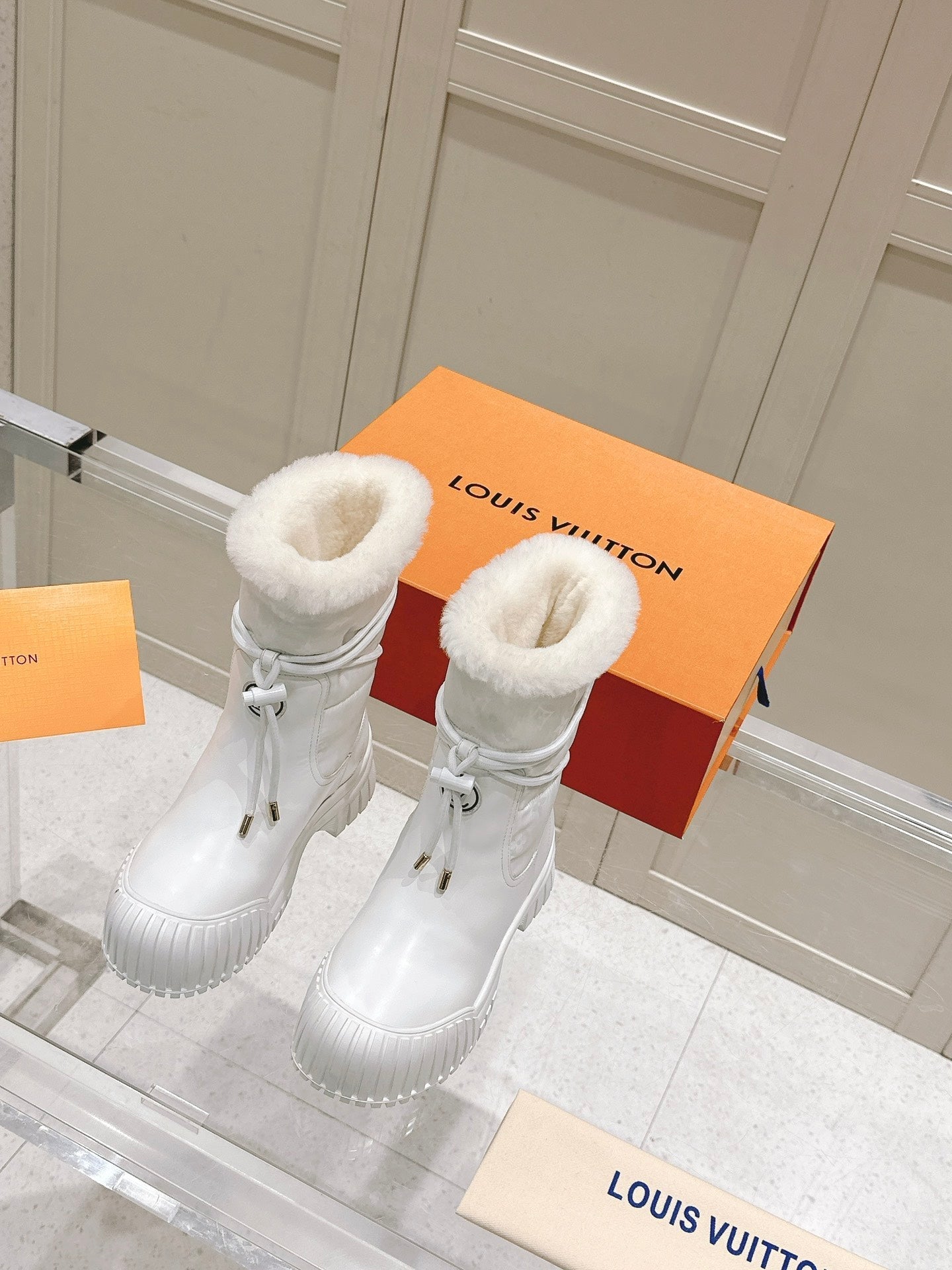 RUBY FLAT ANKLE BOOT IN WHITE CALFSKIN AND MONOGRAM NYLON