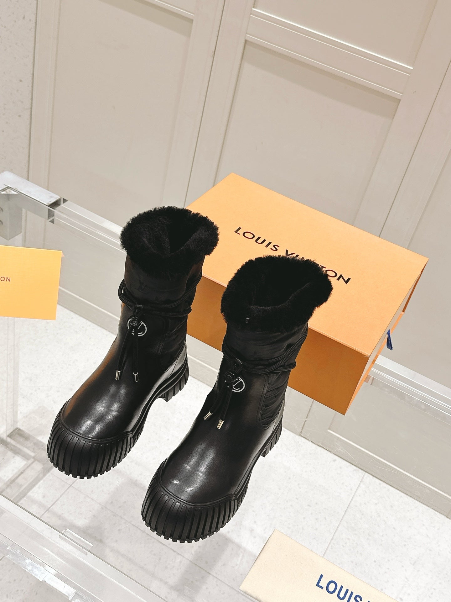 RUBY FLAT ANKLE BOOT IN BLACK CALFSKIN AND MONOGRAM NYLON