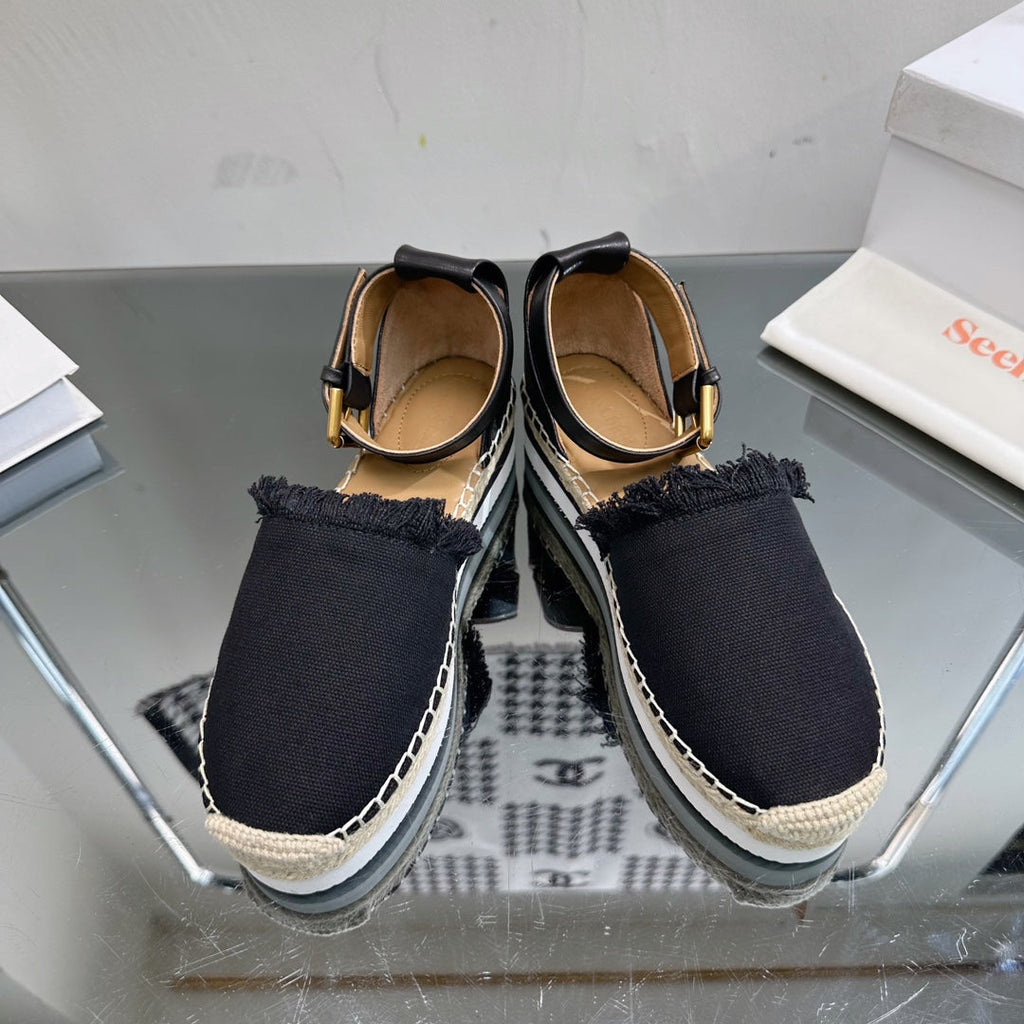 SEE BY ESPADRILLES SANDAL IN BLACK FABRIC AND CALFSKIN