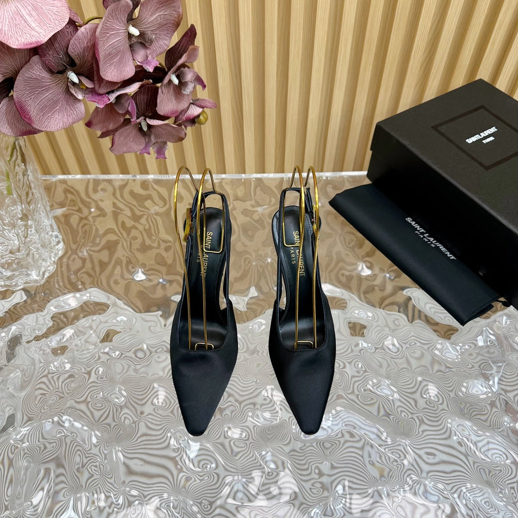 SL DUNE SLINGBACK PUMPS BLACK SATIN