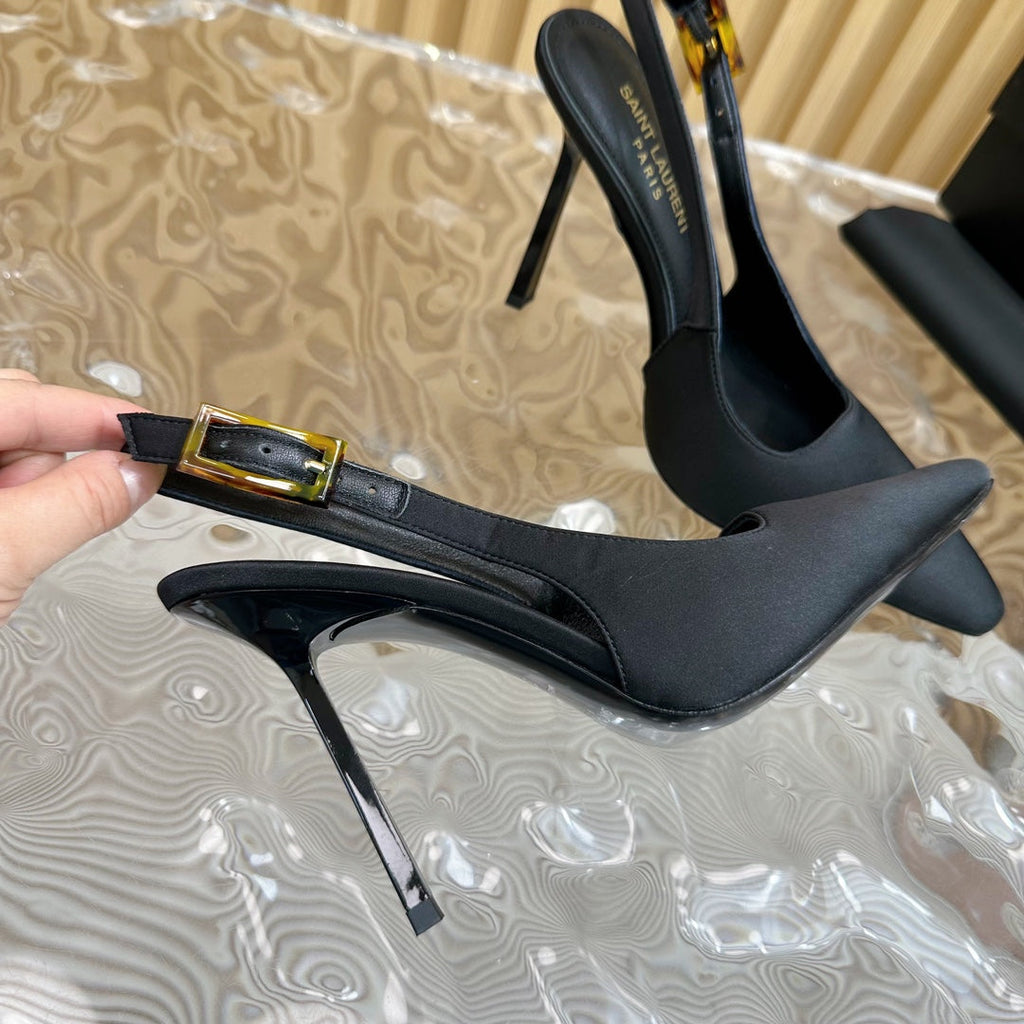 SL DUNE SLINGBACK PUMPS BLACK SATIN