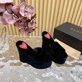 ALAIA PLATFORM WEDGE IN BLACK VELVET WITH HEART EMBROIDERED