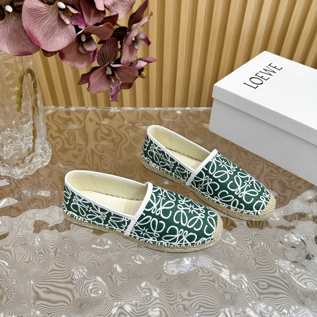 LW WHITE ANAGRAM ESPADRILLE LOAFER GREEN LINEN