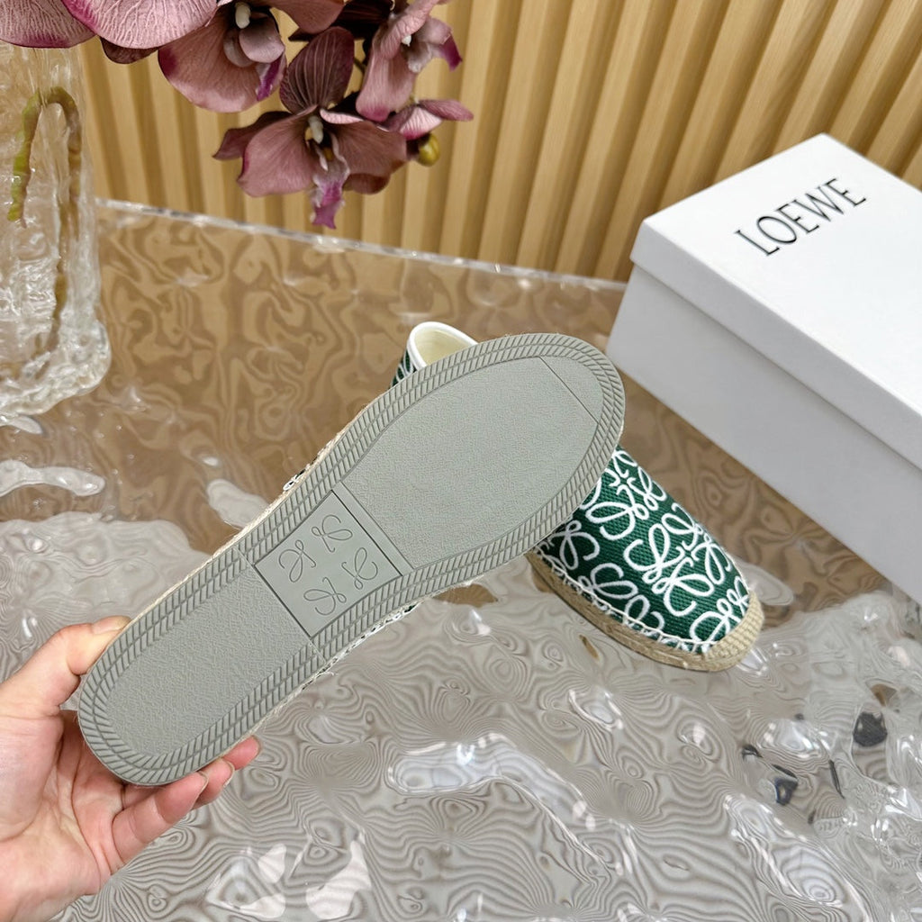 LW WHITE ANAGRAM ESPADRILLE LOAFER GREEN LINEN
