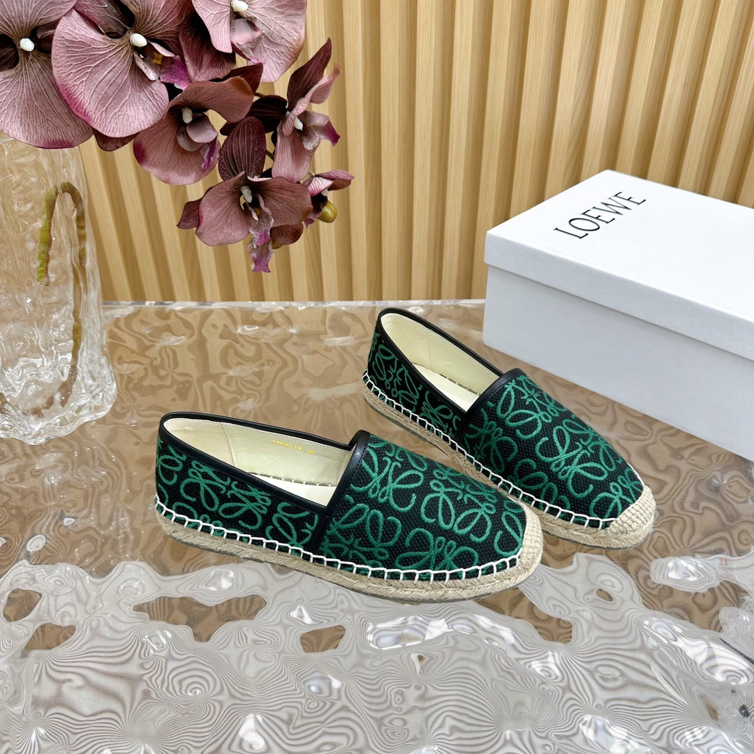 LW GREEN ANAGRAM ESPADRILLE LOAFER BLACK LINEN