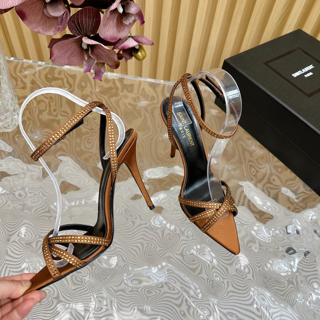 SL ONE-STRAP RHINESTONE COPPER SATIN