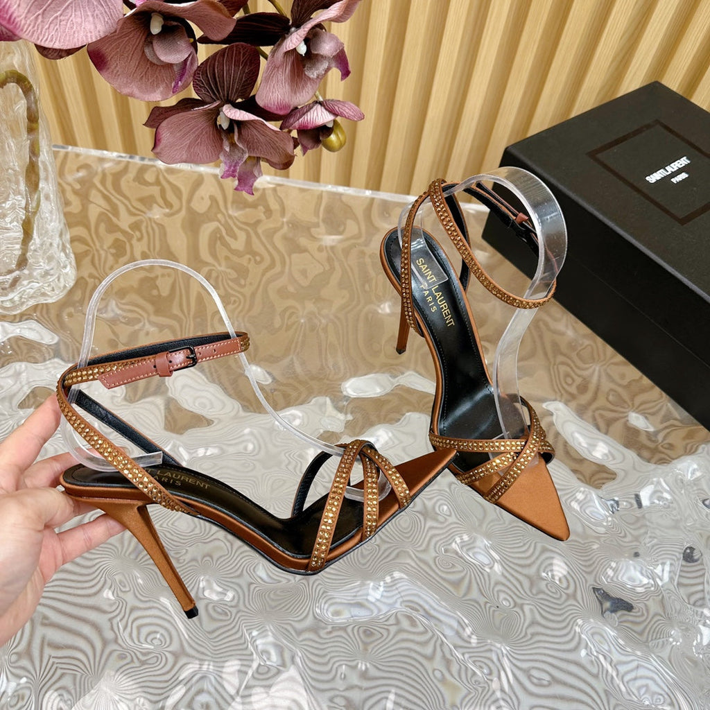 SL ONE-STRAP RHINESTONE COPPER SATIN