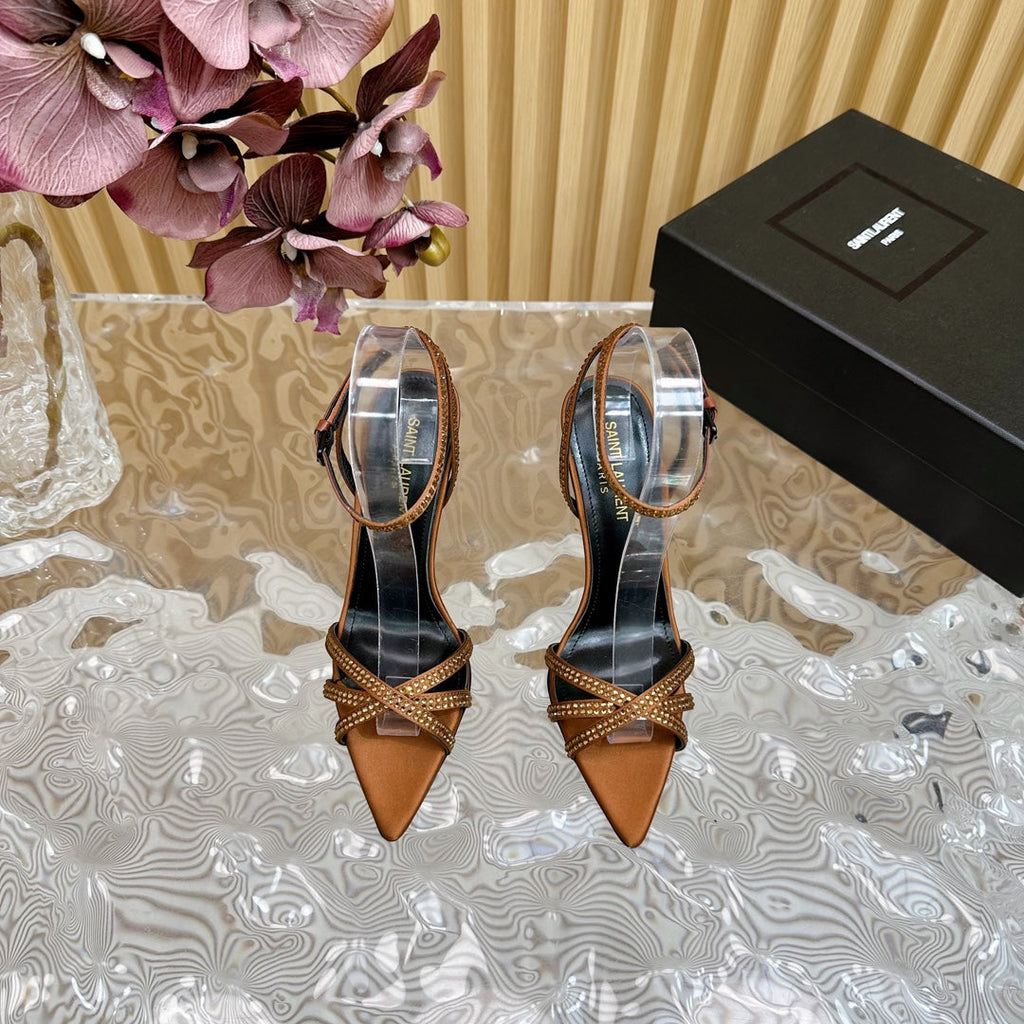 SL ONE-STRAP RHINESTONE COPPER SATIN