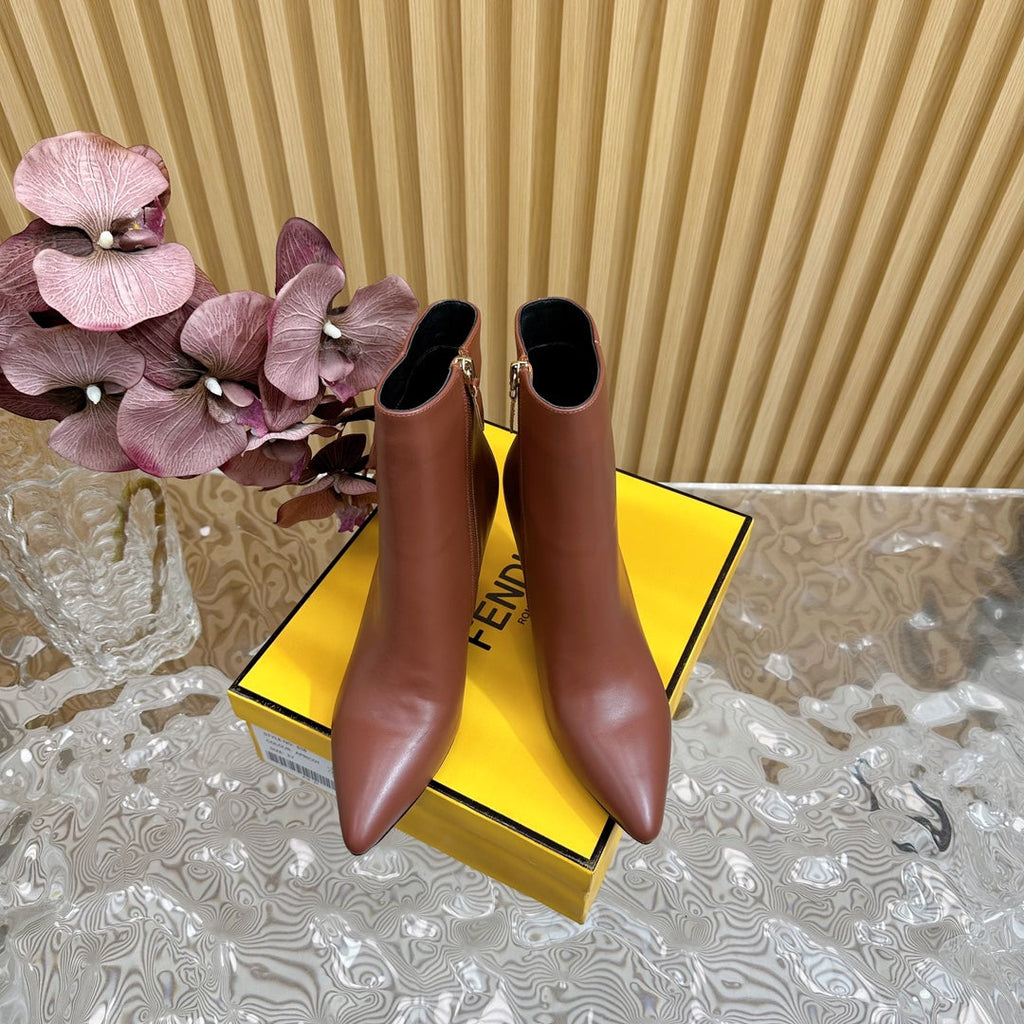 FENDI FIRST 80 MM BOOTS IN SANGRIA RED CALFSKIN WITH GOLD HARDWARE