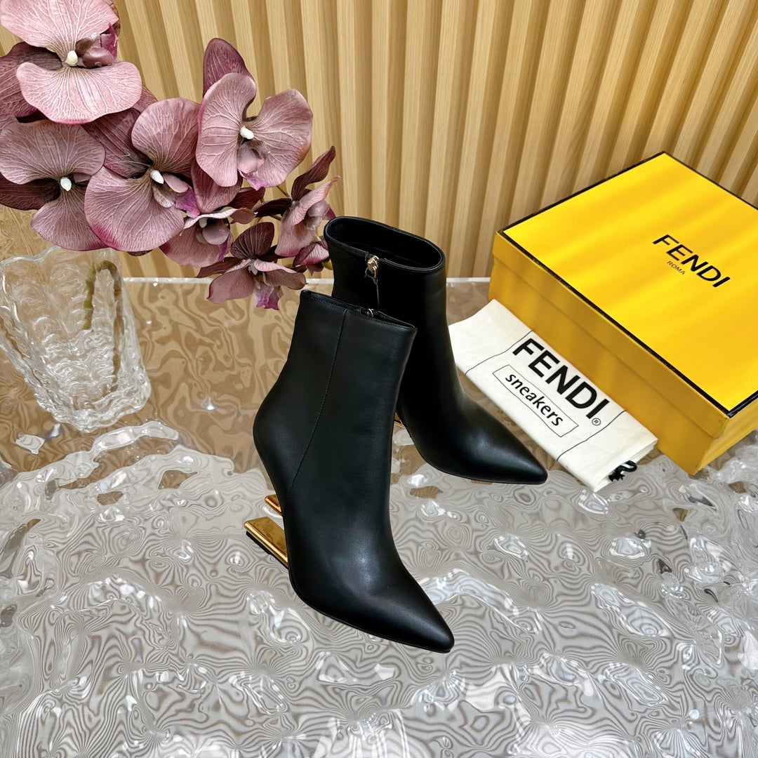 FENDI FIRST 80 MM BOOTS IN BLACK CALFSKIN WITH GOLD HARDWARE