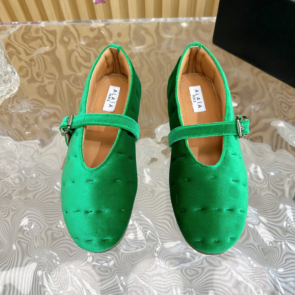 ALAIA BALLET FLATS IN EMERALD GREEN VELVET