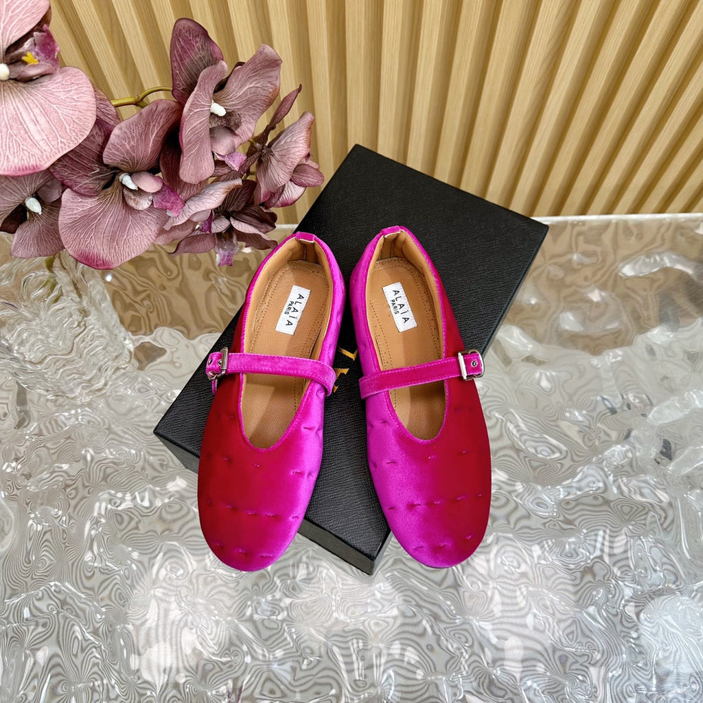 ALAIA BALLET FLATS IN DEEP PINK VELVET