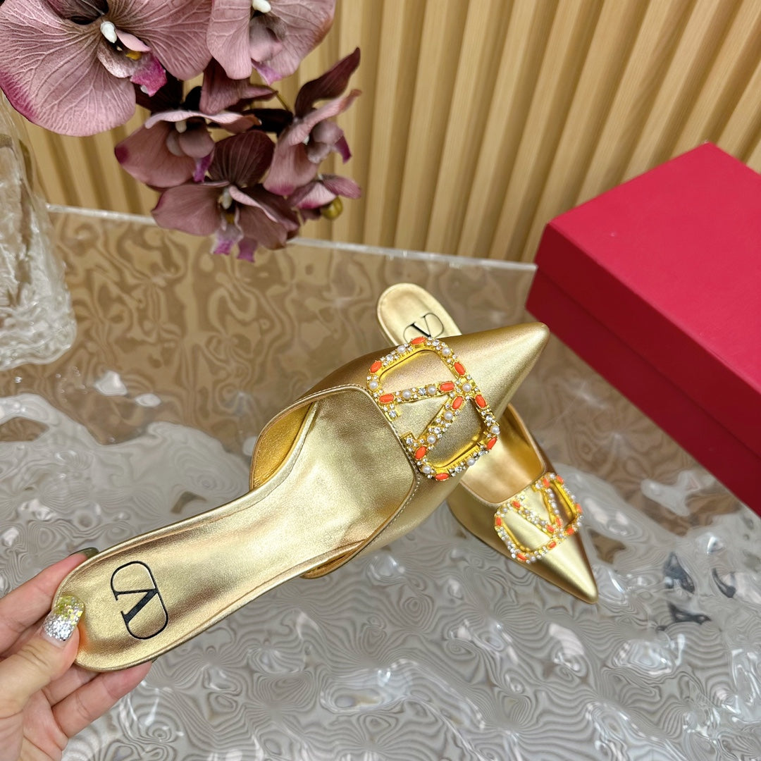 HIGH PUMP MULE 80MM GOLD CALFSKIN