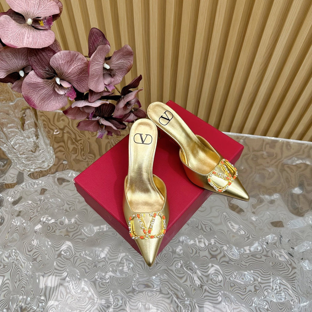 HIGH PUMP MULE 80MM GOLD CALFSKIN