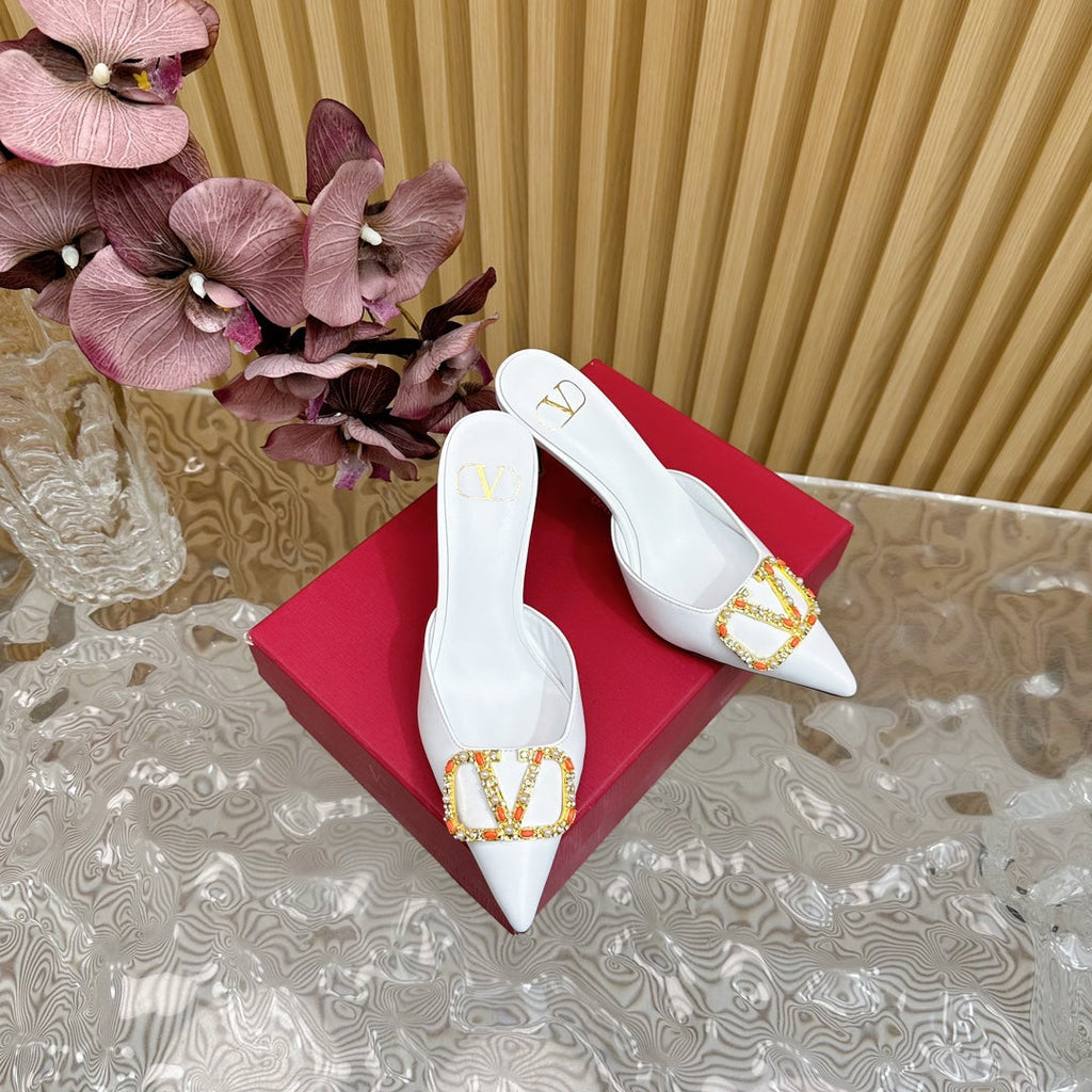 HIGH PUMP MULE 80MM WHITE CALFSKIN