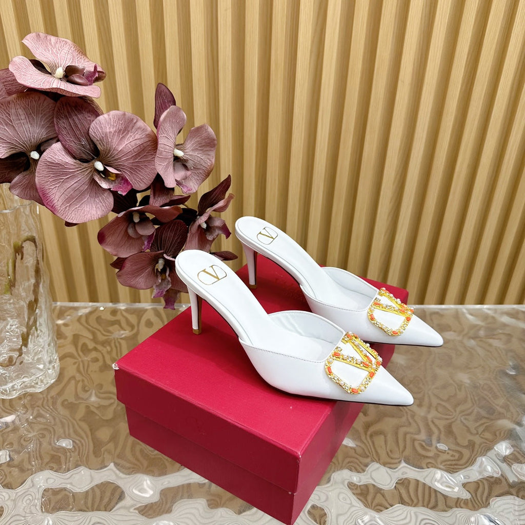 HIGH PUMP MULE 80MM WHITE CALFSKIN