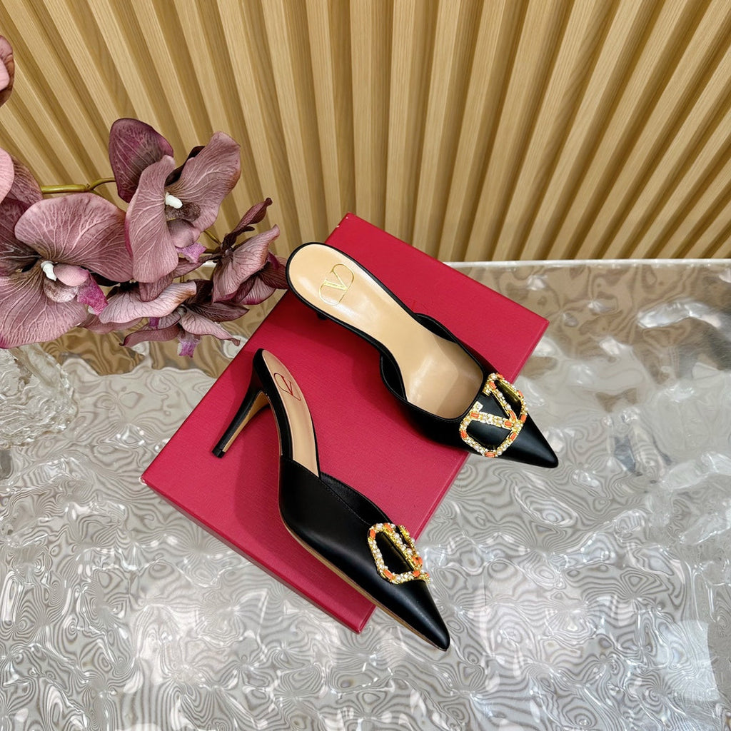 HIGH PUMP MULE 80MM BLACK CALFSKIN