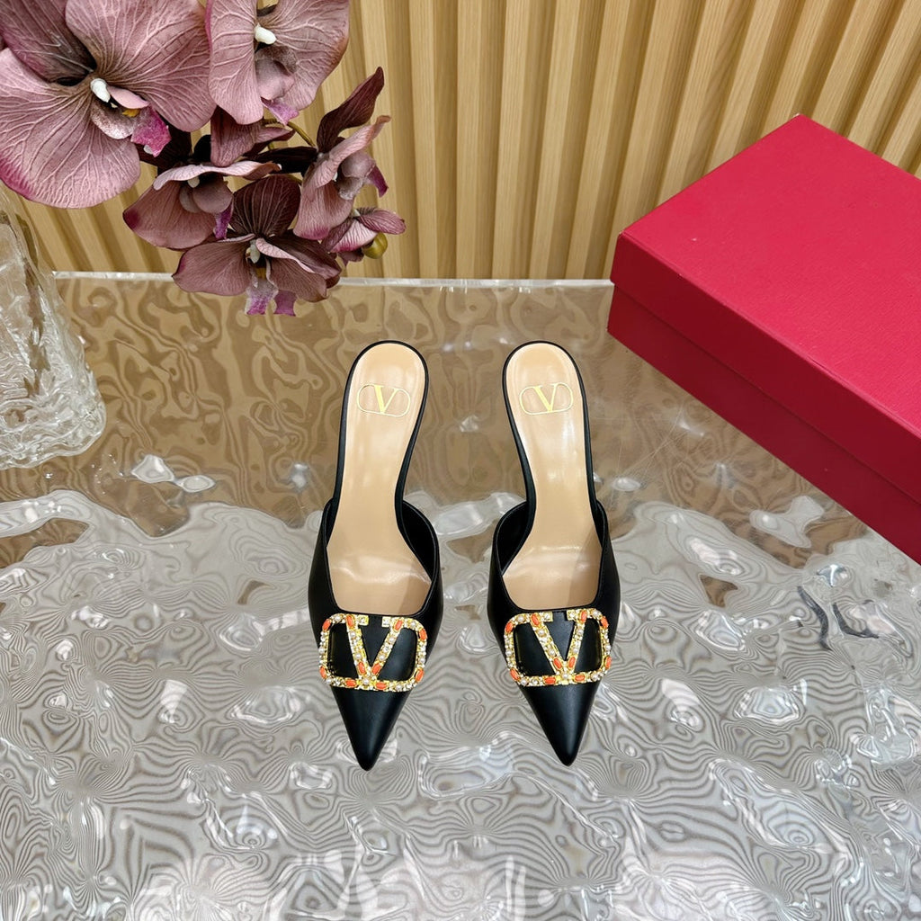 HIGH PUMP MULE 80MM BLACK CALFSKIN