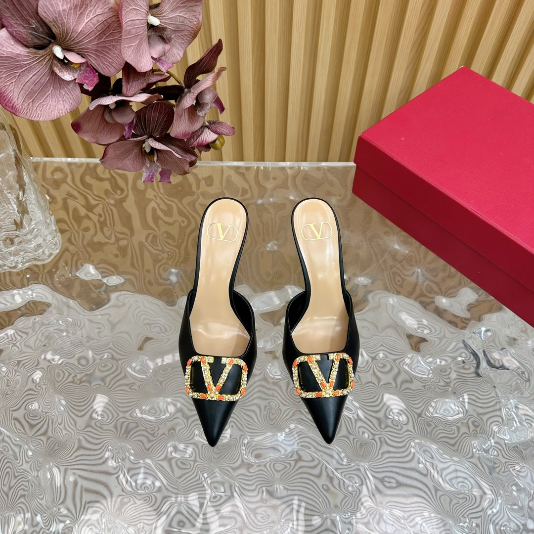 HIGH PUMP MULE 80MM BLACK CALFSKIN