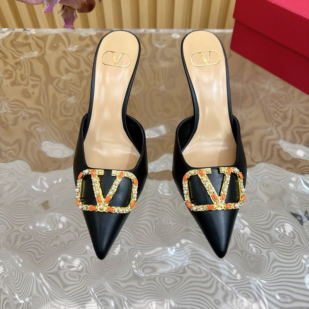 HIGH PUMP MULE 80MM BLACK CALFSKIN