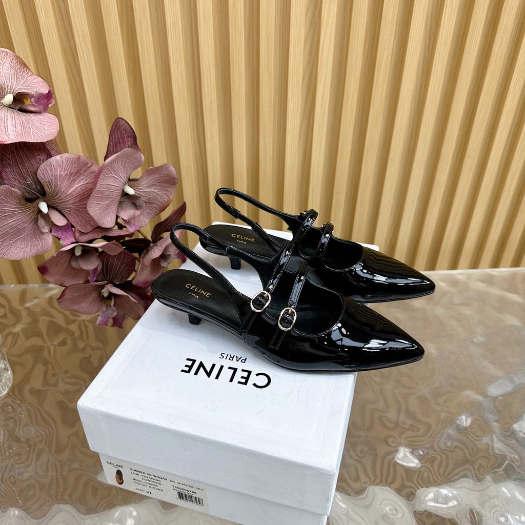 JUDY DOUBLE STRAP MARY JANE SLINGBACK 35MM IN BLACK PATENT CALFSKIN