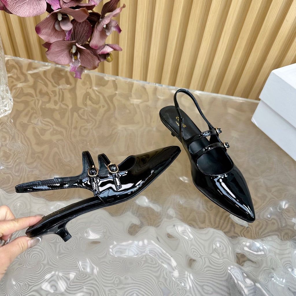 JUDY DOUBLE STRAP MARY JANE SLINGBACK 35MM IN BLACK PATENT CALFSKIN