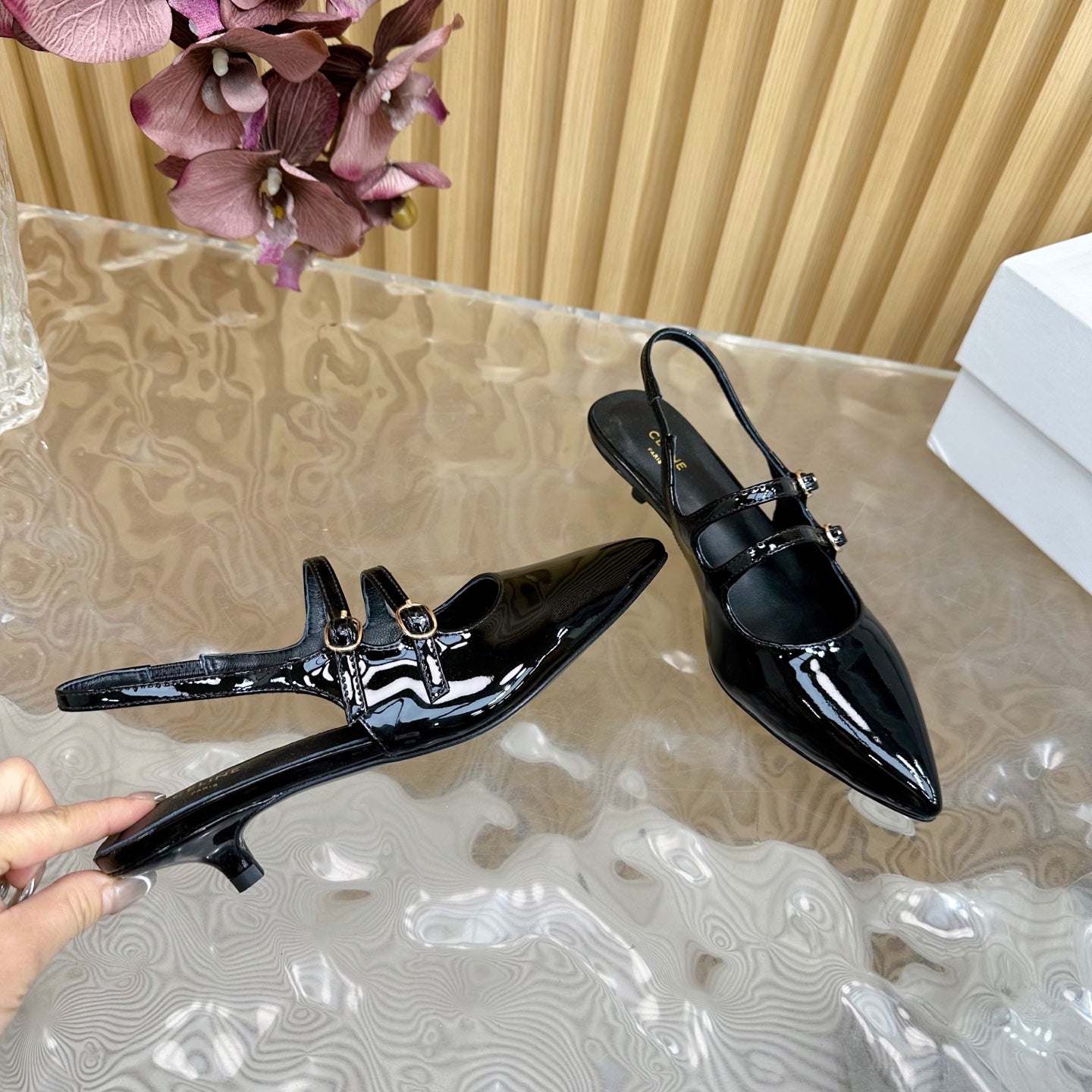 JUDY DOUBLE STRAP MARY JANE SLINGBACK 35MM IN BLACK PATENT CALFSKIN