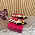 VALENTINO 25S FLAT SLINGBACKS IN DARK BROWN VELVET WITH GOLD HARDWARE