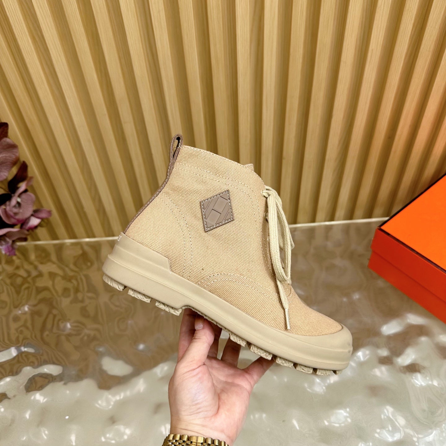 HM 25S KOOLER ANKLE BOOTS IN BEIGE CANVAS