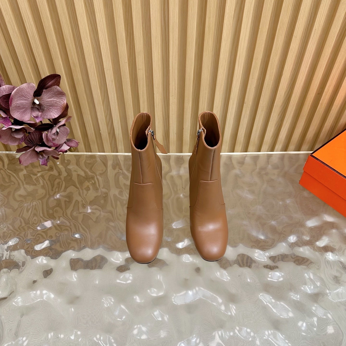 HM 25S ANKLE BOOTS 70 MM IN BROWN LAMBSKIN