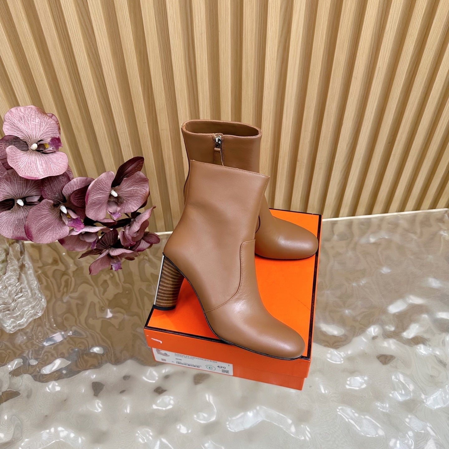 HM 25S ANKLE BOOTS 70 MM IN BROWN LAMBSKIN