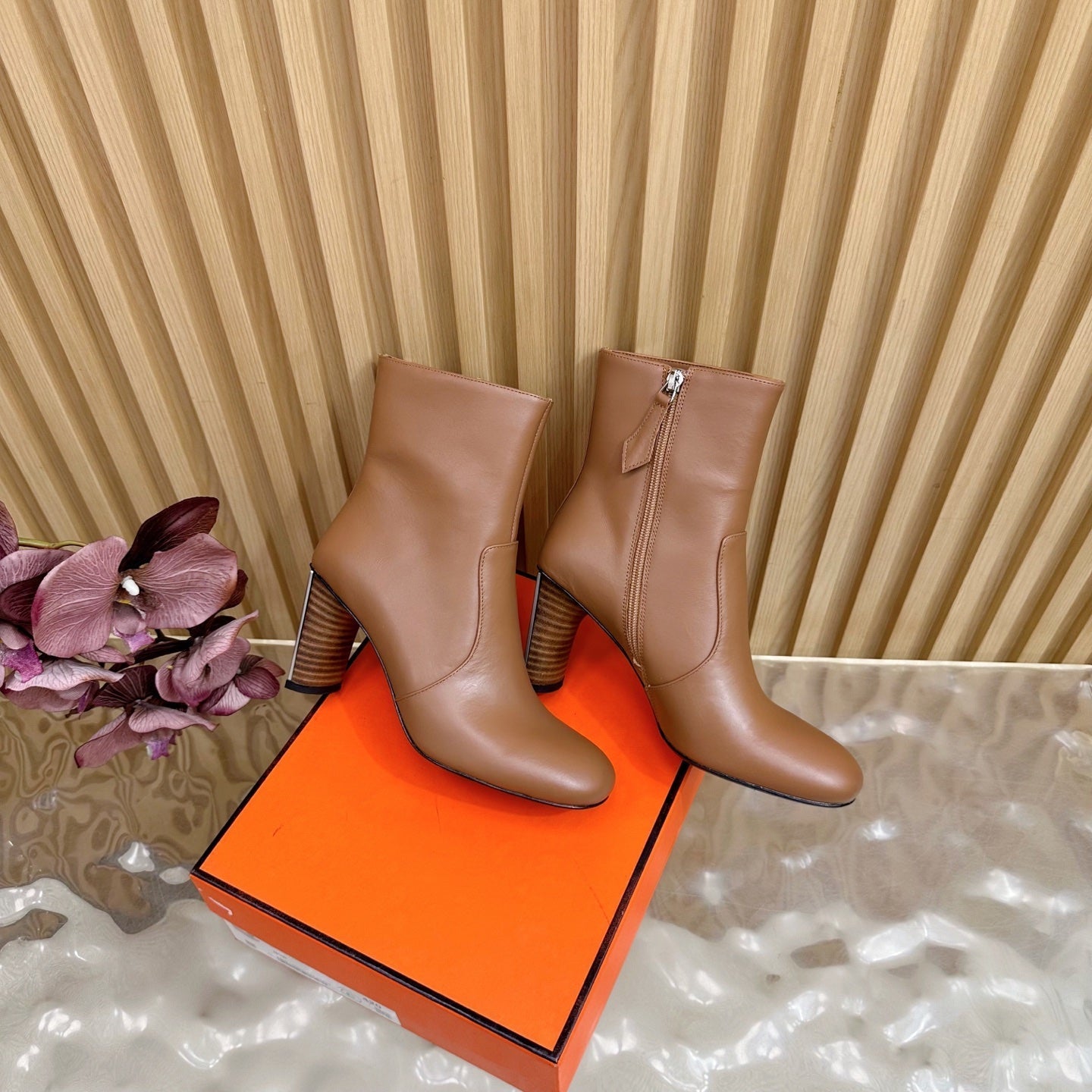 HM 25S ANKLE BOOTS 70 MM IN BROWN LAMBSKIN