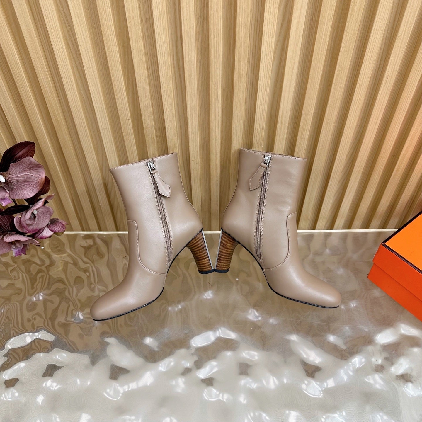 HM 25S ANKLE BOOTS 70 MM IN DUSTY BEIGE LAMBSKIN